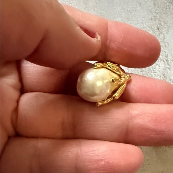 Gold and White Pearl Drop Earrings - Picture 5 of 6